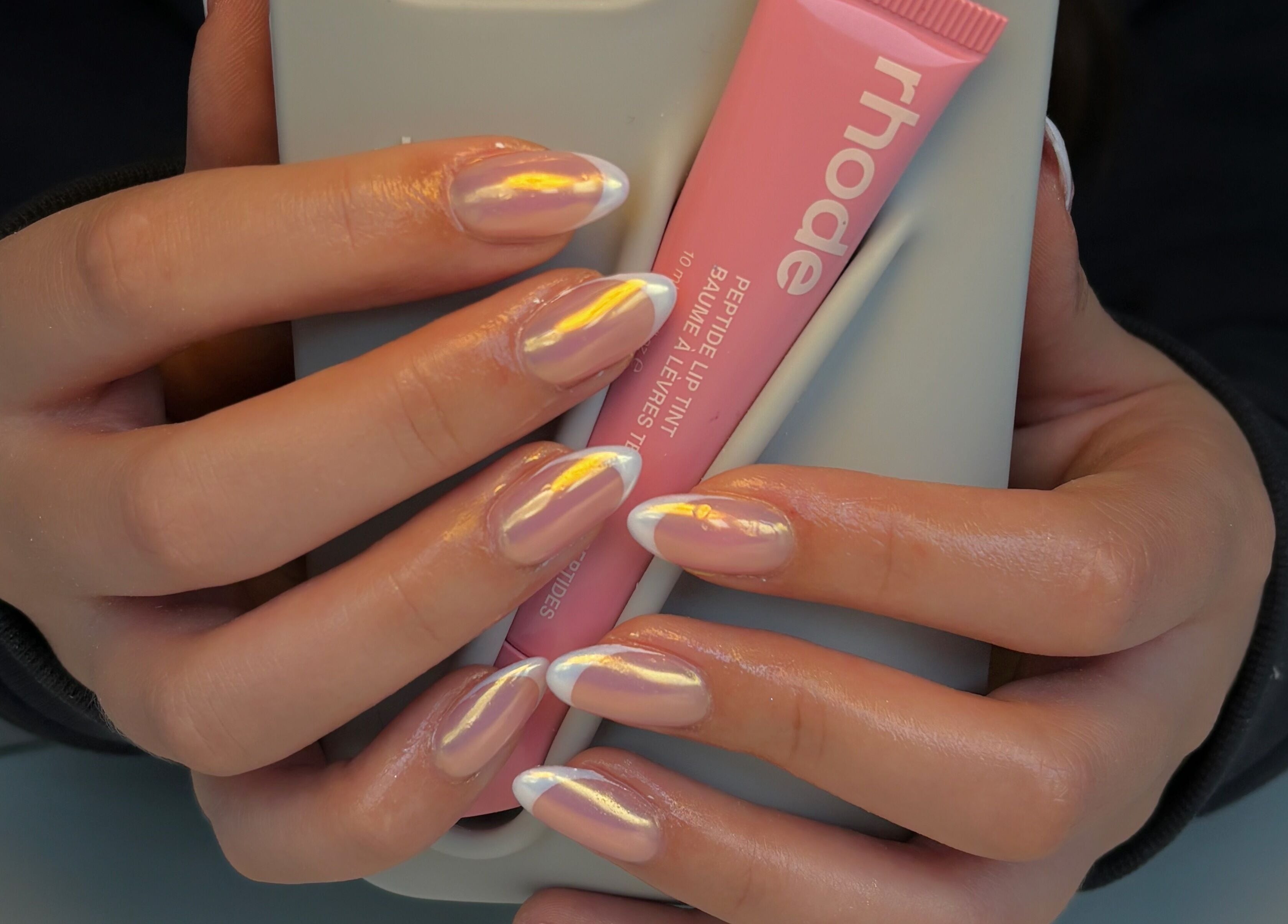 Close-up of glossy nails with lip tint, By Paris Warren, Hucknall, England, GB.