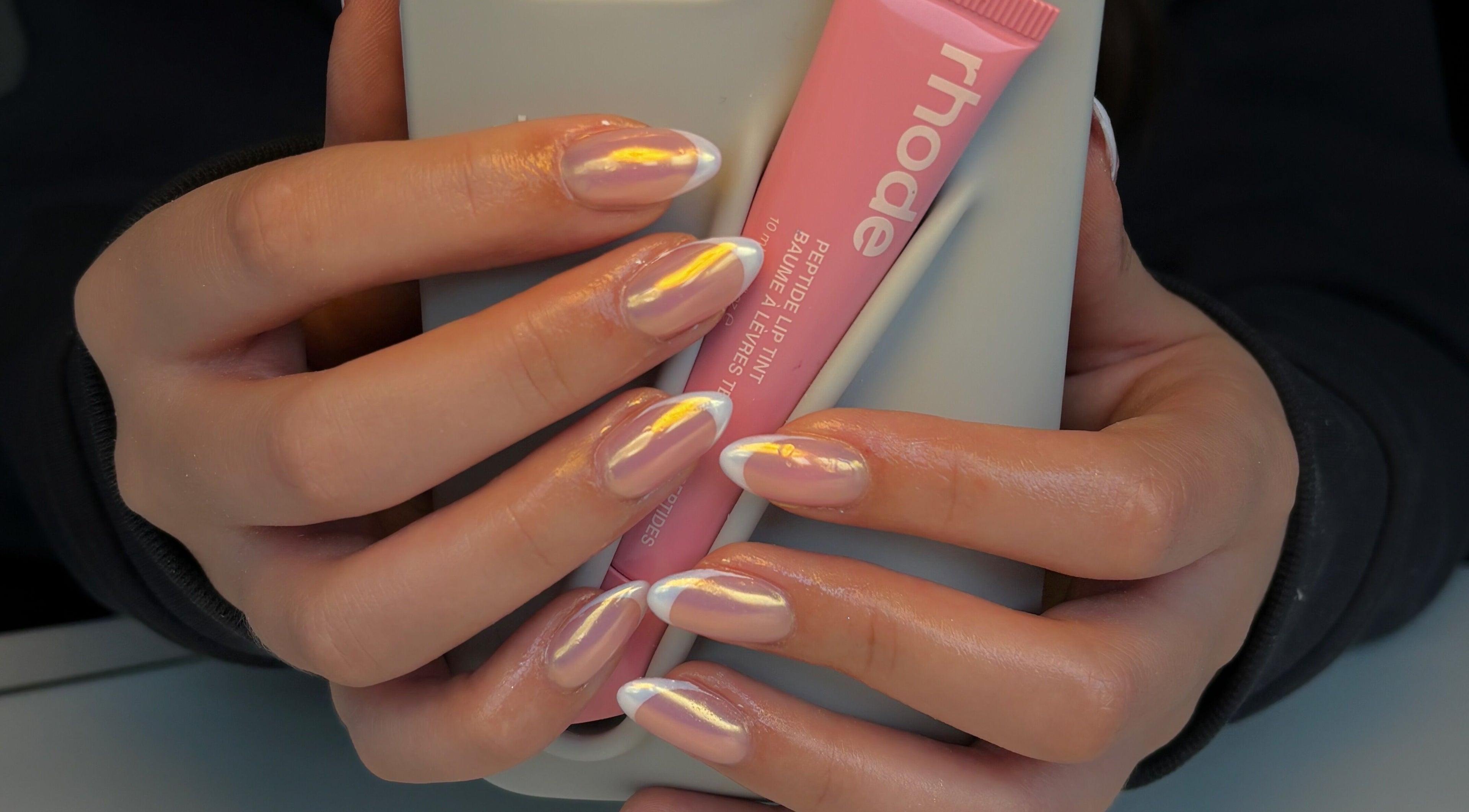 Close-up of glossy nails with lip tint, By Paris Warren, Hucknall, England, GB.