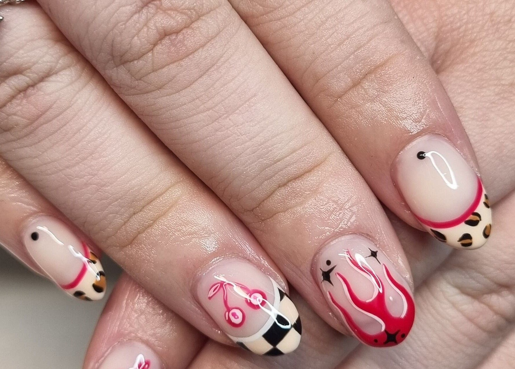 Creative nail art at Clawed Nail Studio in Pukekohe, Waikato, NZ showcasing unique designs and vibrant colors.