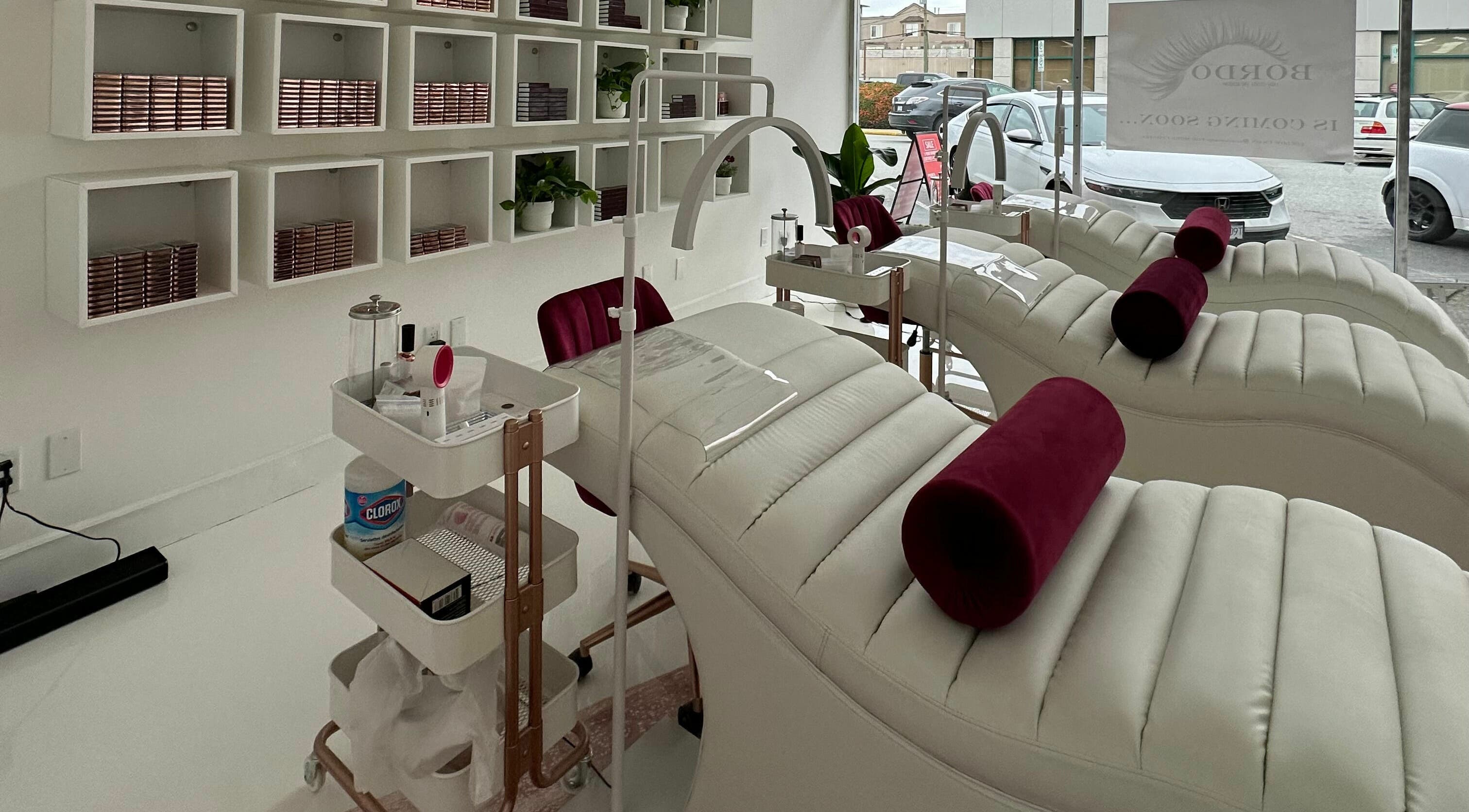 Luxurious lounging chairs at Bordo Lash Lounge and Academy Ltd, Maple Ridge, British Columbia, CA.