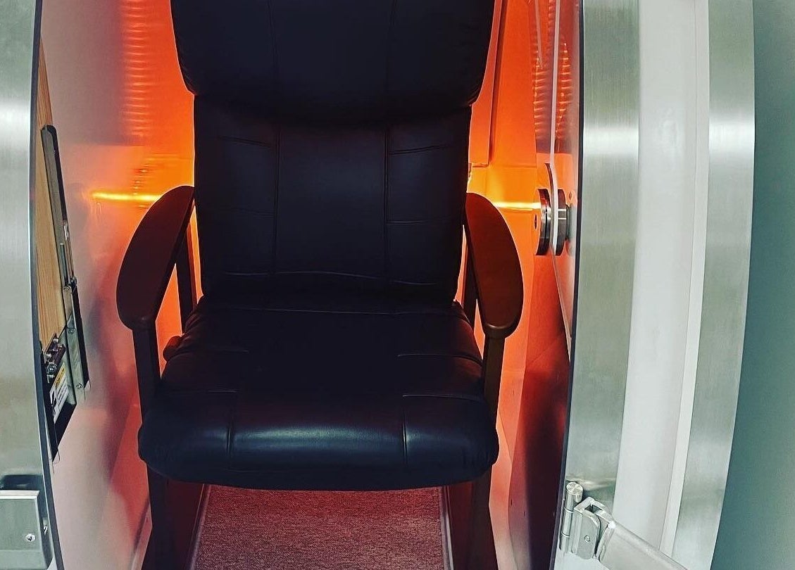 Comfortable chair inside hyperbaric oxygen chamber at Hyperbaric O2 Health, Bowen Hills, Queensland, AU.