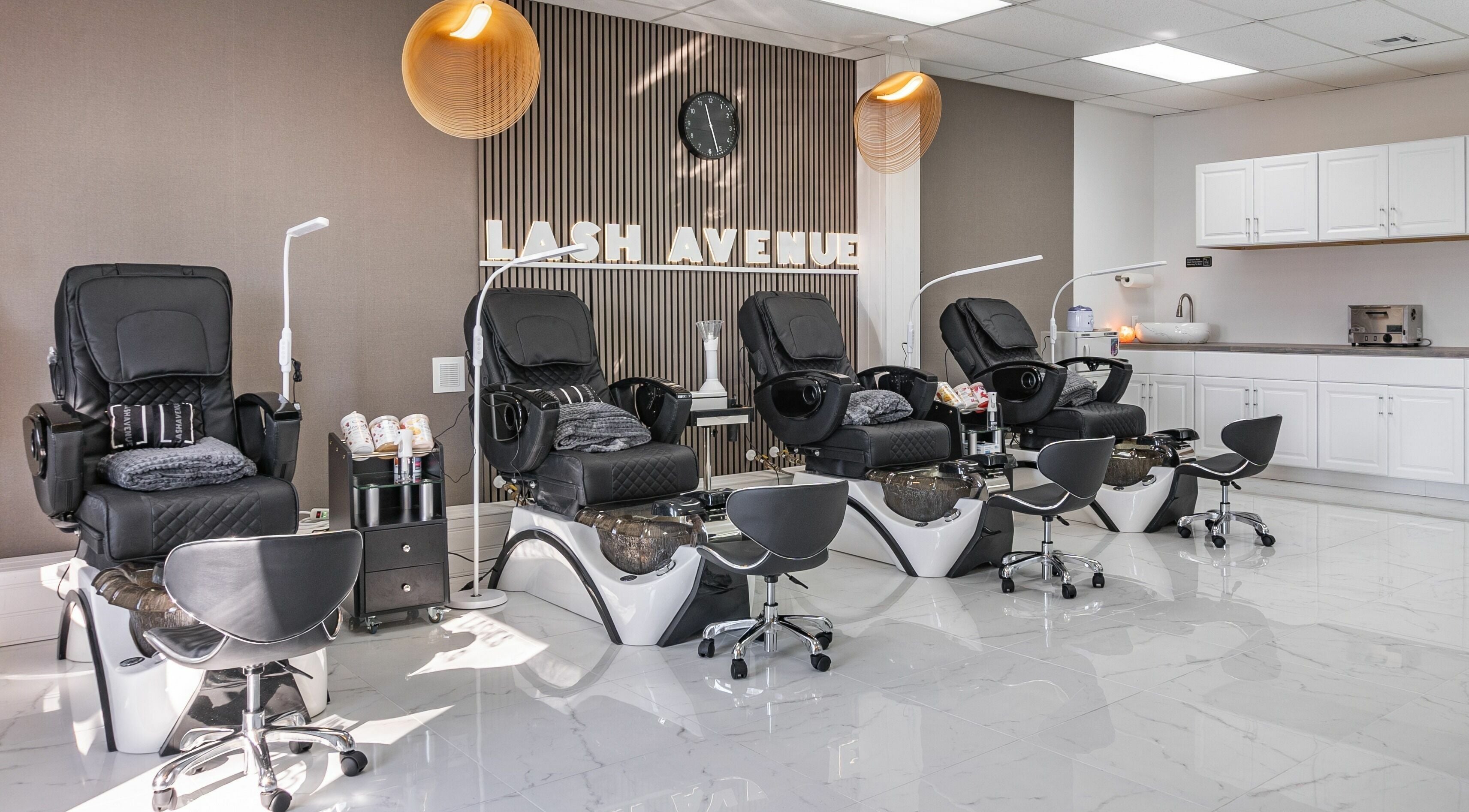 Luxurious spa chairs at Lash Avenue European Spa, Virginia Beach, Virginia, US offering serene beauty treatments.