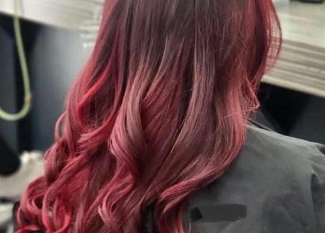 Vibrant crimson hair waves styled at Hair On Berwick, Casey, Victoria, AU.
