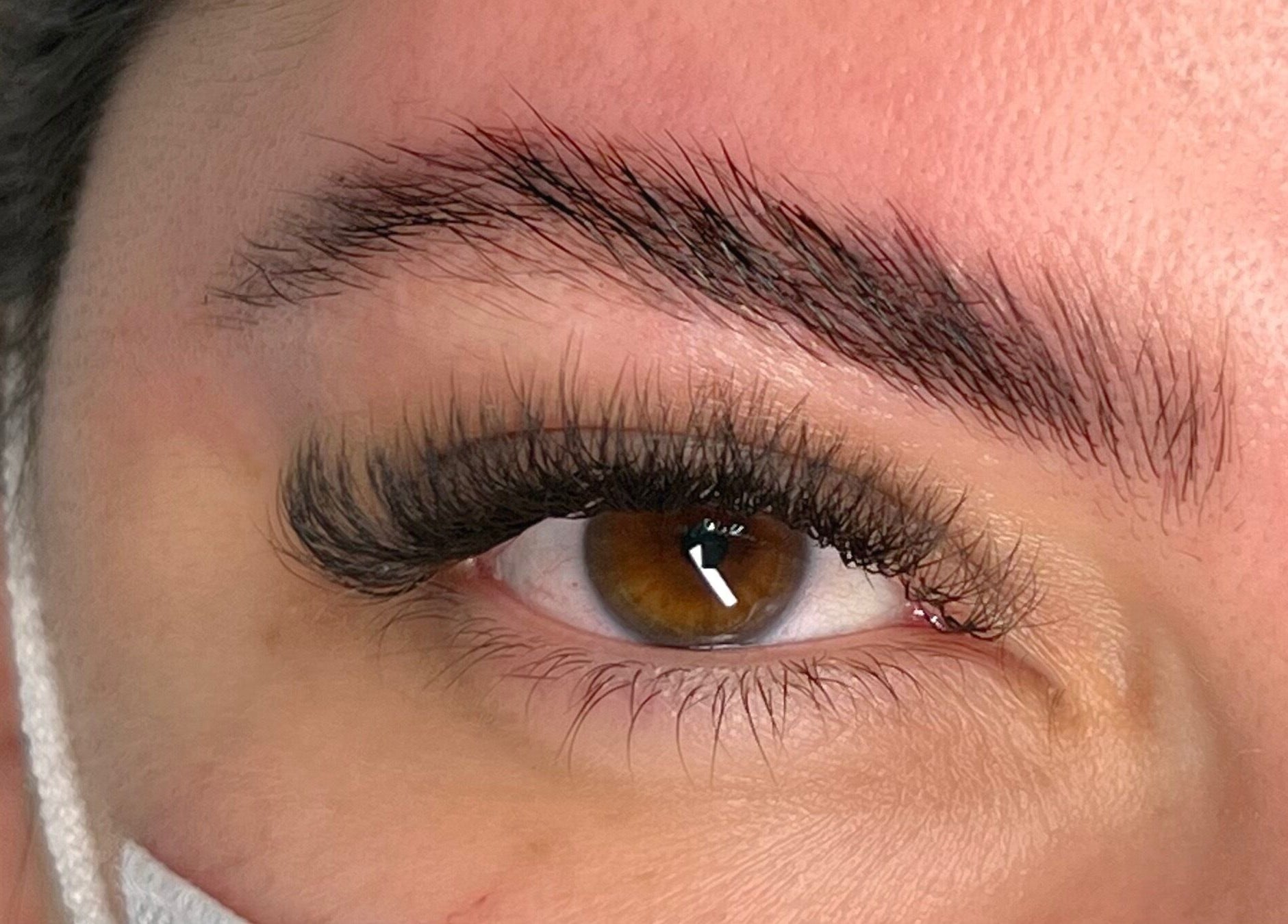 Close-up of styled eyelashes at Yuna Uchoa, Dublin, County Dublin, IE. Perfectly shaped and voluminous look.