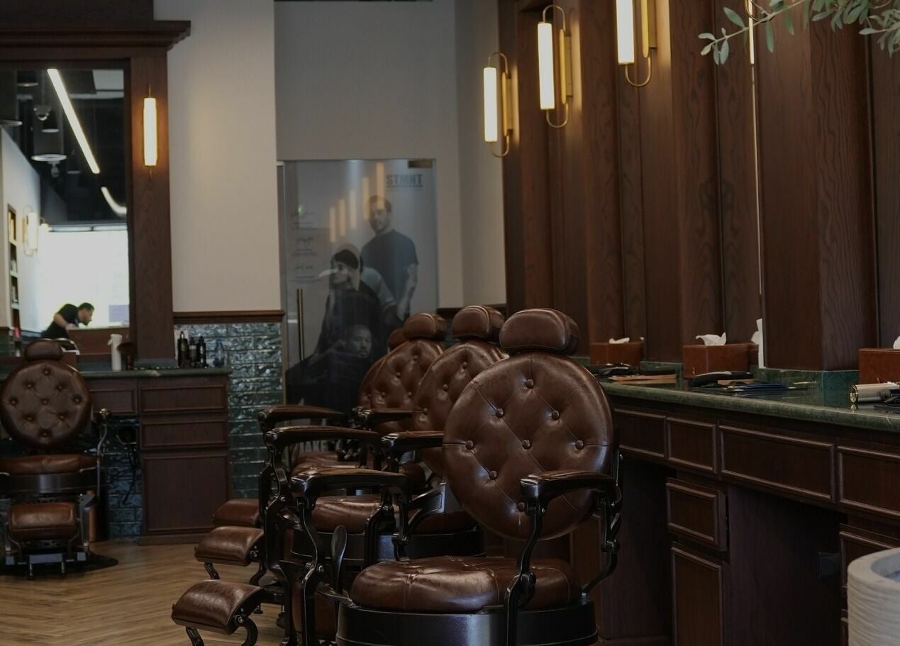 Luxurious barber chairs at The Barber Hub Gents on LLC, Dubai, Dubai, AE, showcasing premium grooming setup.