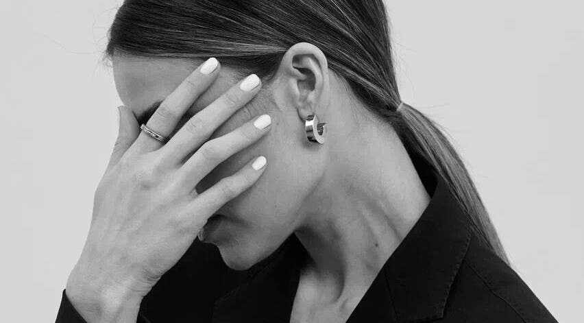 Stylish woman with white nails at Polished Atelier, Surry Hills, Sydney, New South Wales, AU.