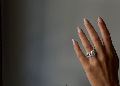 Stylish hand with chic nails at Polished Atelier, Surry Hills, Sydney, New South Wales, AU.