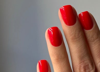 Vibrant red manicure at Polished Atelier, Surry Hills, Sydney, New South Wales, AU, showcasing expert nail art.