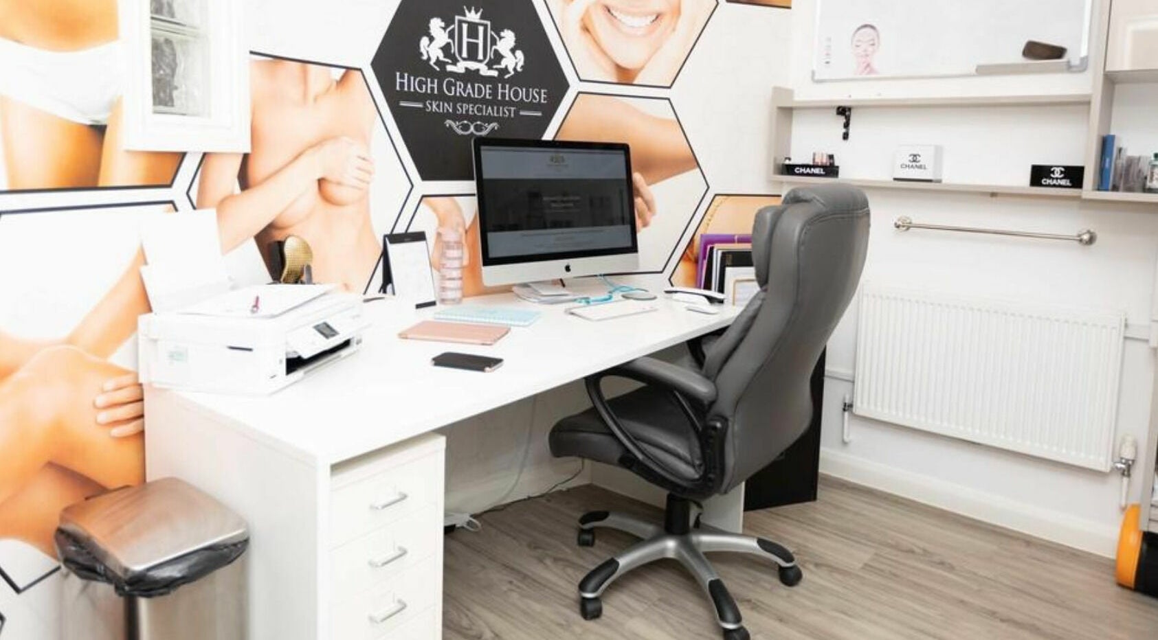 Modern workspace at High Grade House, Acle, England, GB, showcasing skincare expertise.