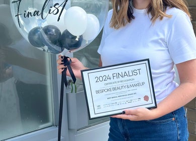 Bespoke Beauty & Skincare in Baildon, England proudly displays a 2024 finalist award.