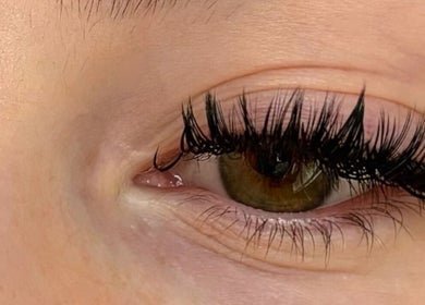 Close-up of eyelash extensions at The Lash Bar, Edmonton, Alberta, CA, showcasing intricate detailing.