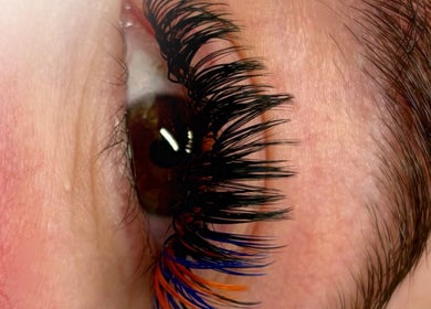 Close-up of vibrant colored lash extensions at The Lash Bar, Edmonton, Alberta, CA.