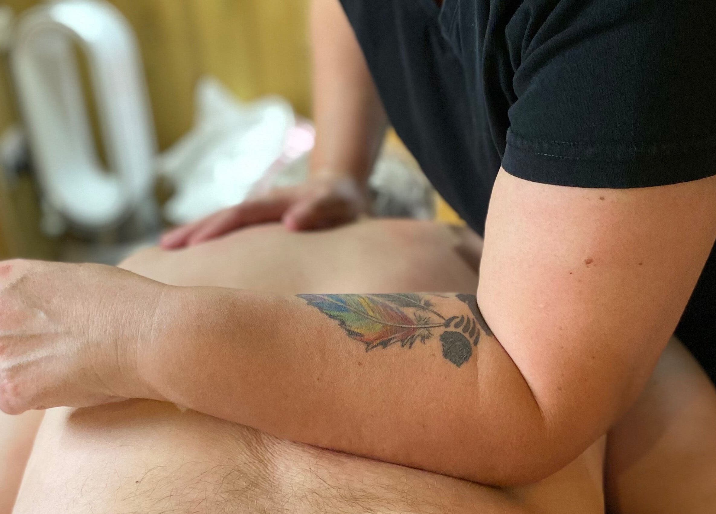 Massage therapy session at Wyrd Thistle Therapies, Methil, Scotland, GB.