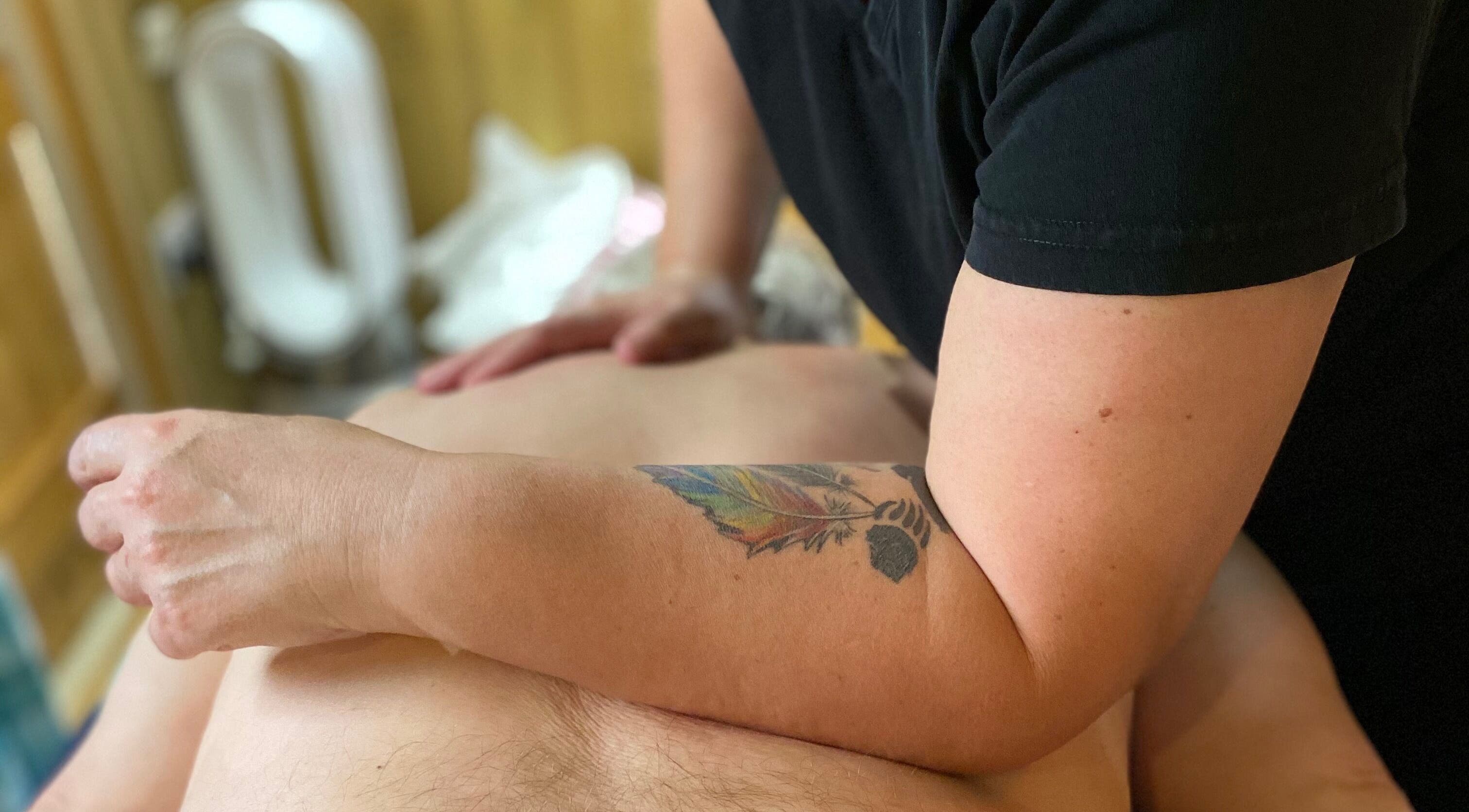 Massage therapy session at Wyrd Thistle Therapies, Methil, Scotland, GB.