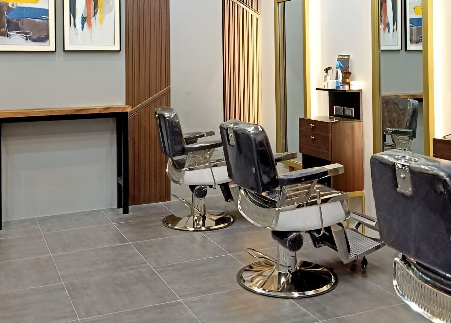 Modern barber chairs in a stylish salon at La Union - Robinsons Place Mall, San Fernando, Ilocos Region, PH.
