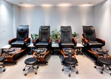 Comfortable pedicure chairs at Star Nails & Spa, Toronto, Ontario, CA, perfect for relaxation and pampering.