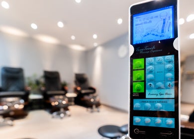 Modern massage chairs at Star Nails & Spa, Toronto, Ontario, CA offering a luxurious relaxation experience.