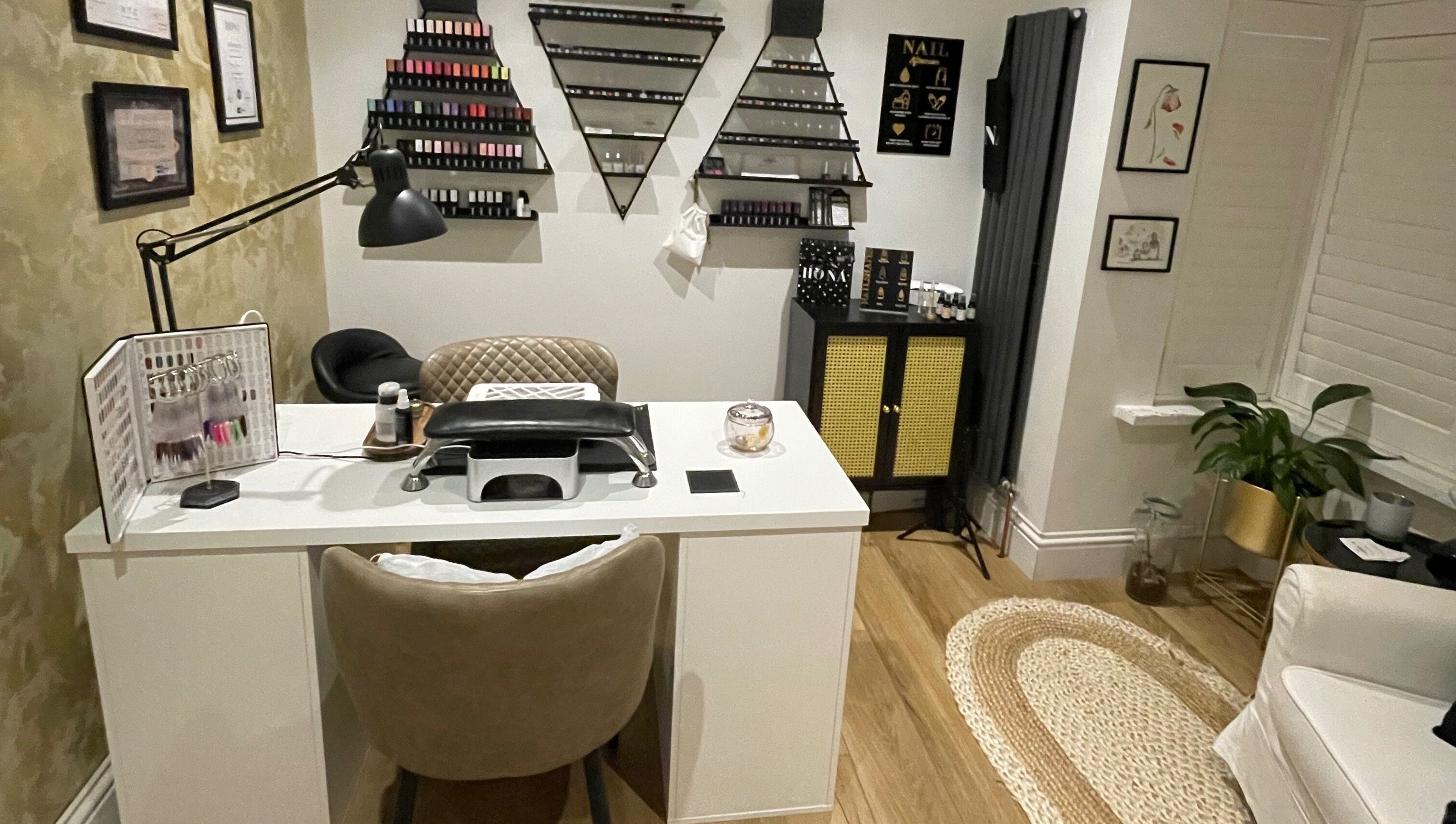 Cozy nail salon setup at Nails by Robyn Slade, Brighton And Hove, England, GB, featuring modern decor.