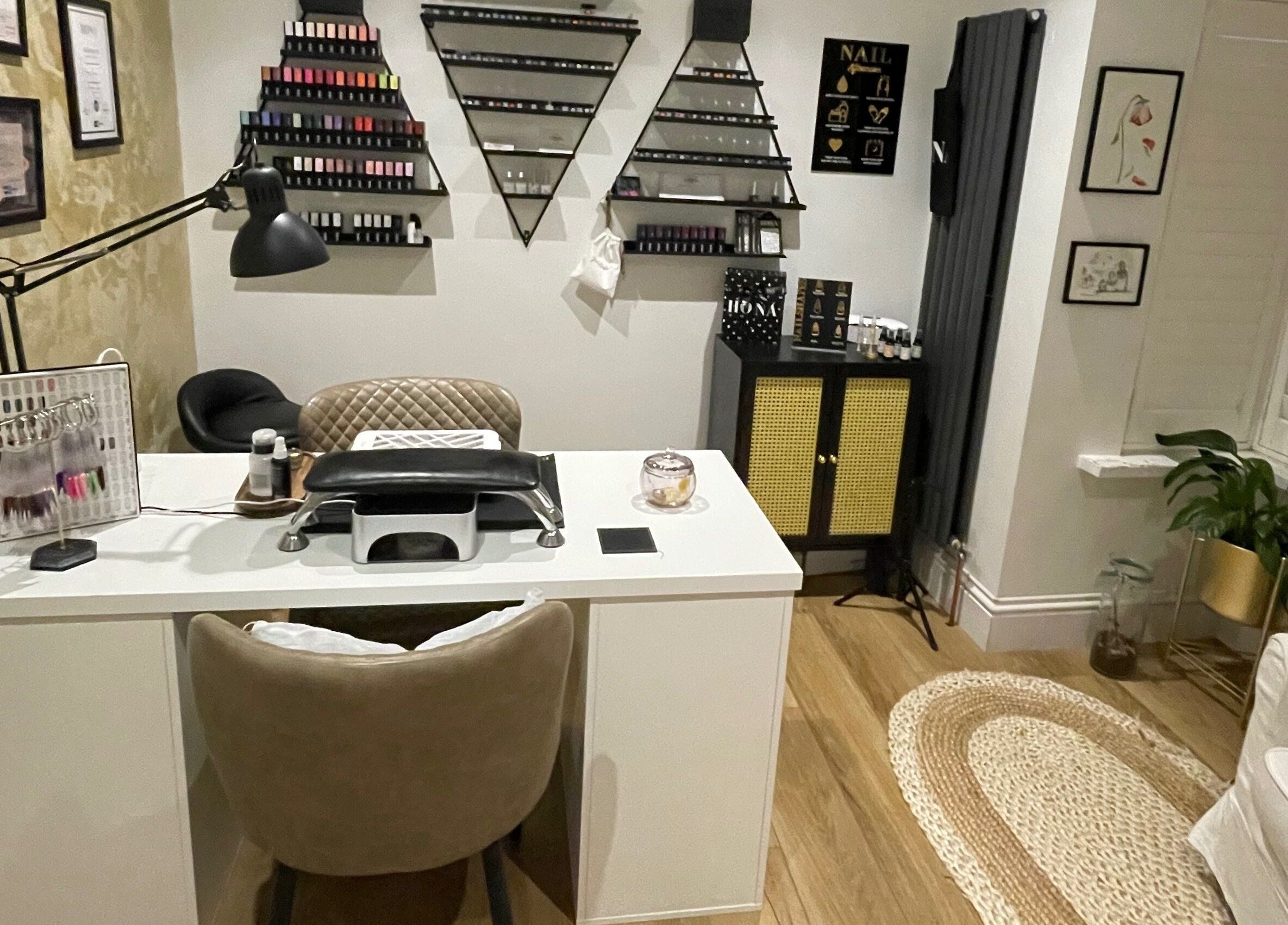 Cozy nail salon setup at Nails by Robyn Slade, Brighton And Hove, England, GB, featuring modern decor.