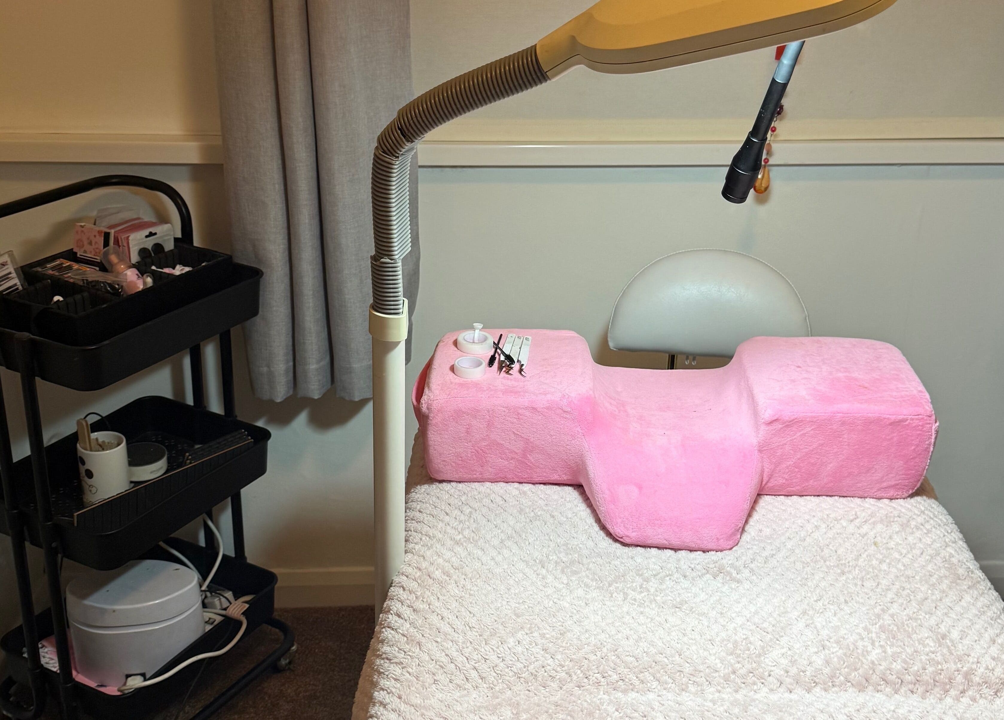 Leeswood beauty room with pink spa bed and equipment, Leeswood, Wales, GB.