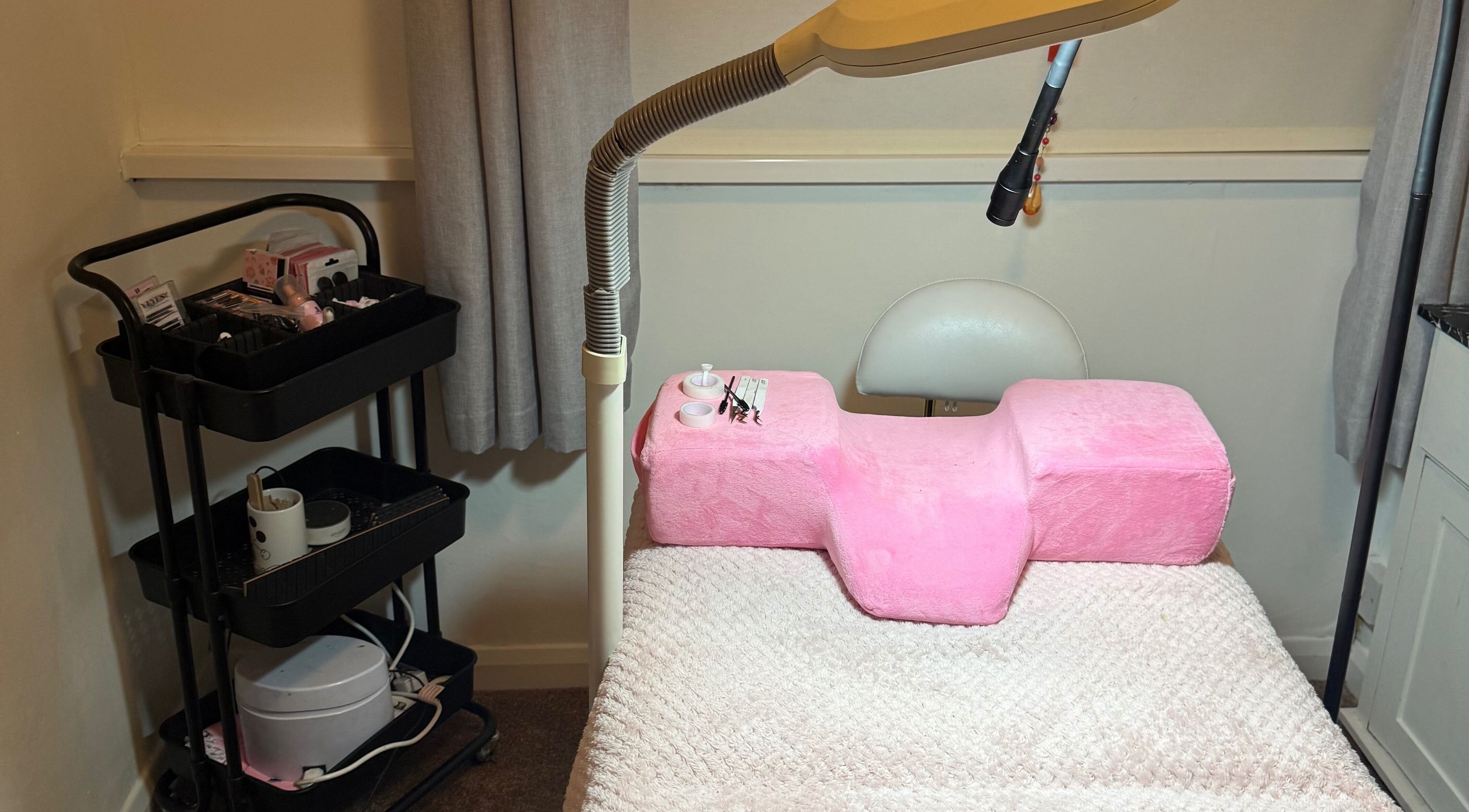 Leeswood beauty room with pink spa bed and equipment, Leeswood, Wales, GB.