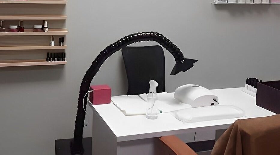 Modern nail station at Chabaa Private Nail Salon, Branson, Missouri, US with stylish decor.