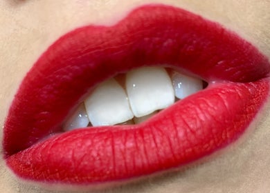 Bold red lips at Rachel Robson Beauty & Wellness in Cleadon, England, GB, showcasing makeup artistry.