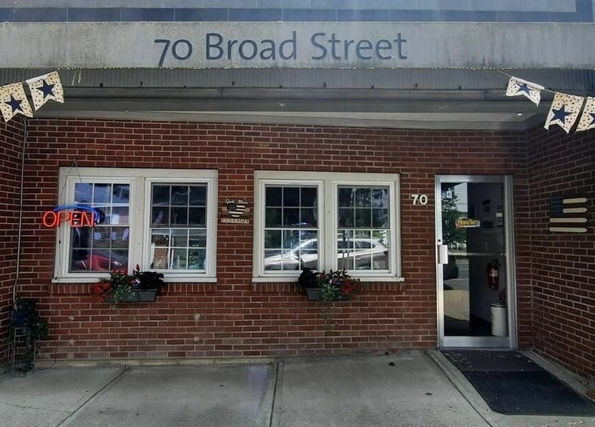 Exterior of Bentley's Salon and Barbershop at 70 Broad Street, Schuylerville, New York, US.