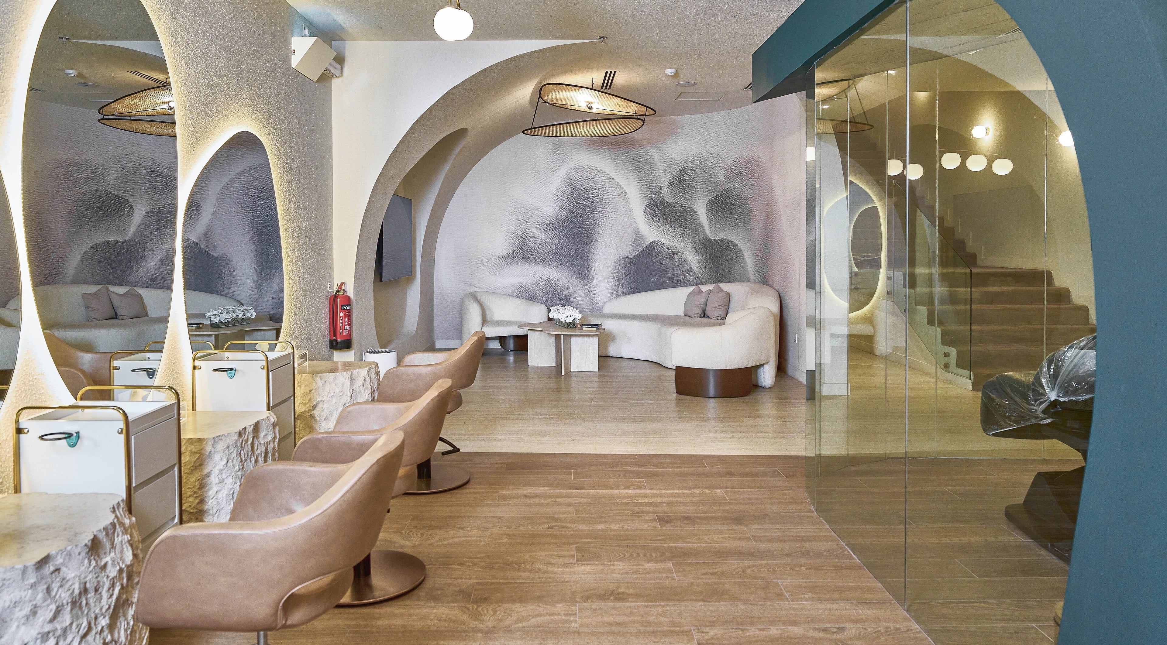 Chic interior of Obar Beauty in Riyadh, Riyadh Province, SA with cozy seating and ambient lighting.