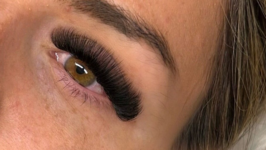 Close-up of eyelash extensions at Charlie May’s Beauty Room, Wallington, England, GB.