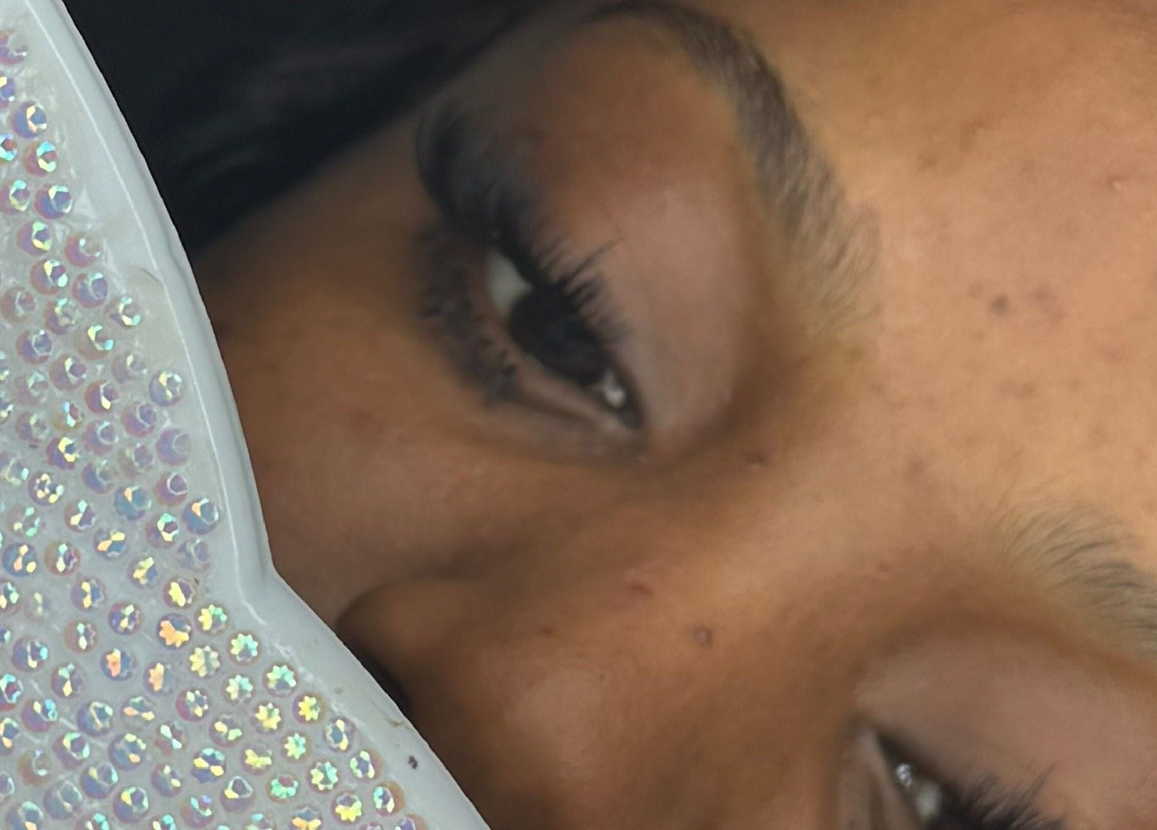 Close-up of a client's enhanced lashes at The Luxe Studio, Bridgetown, Saint Michael, BB.