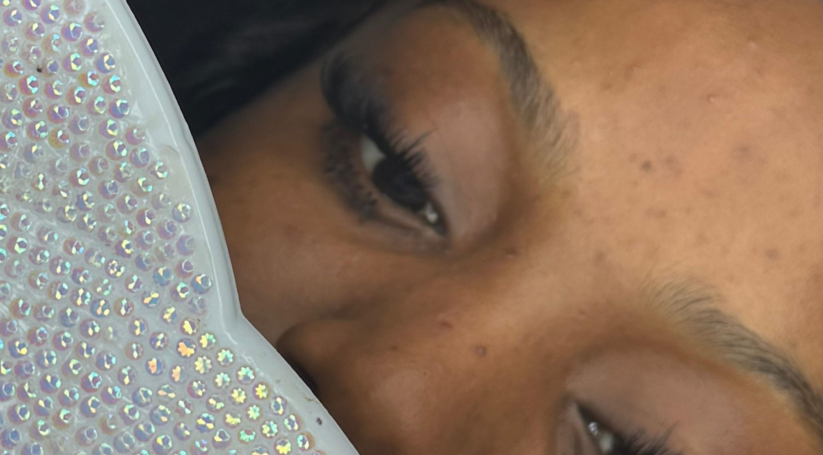 Close-up of a client's enhanced lashes at The Luxe Studio, Bridgetown, Saint Michael, BB.