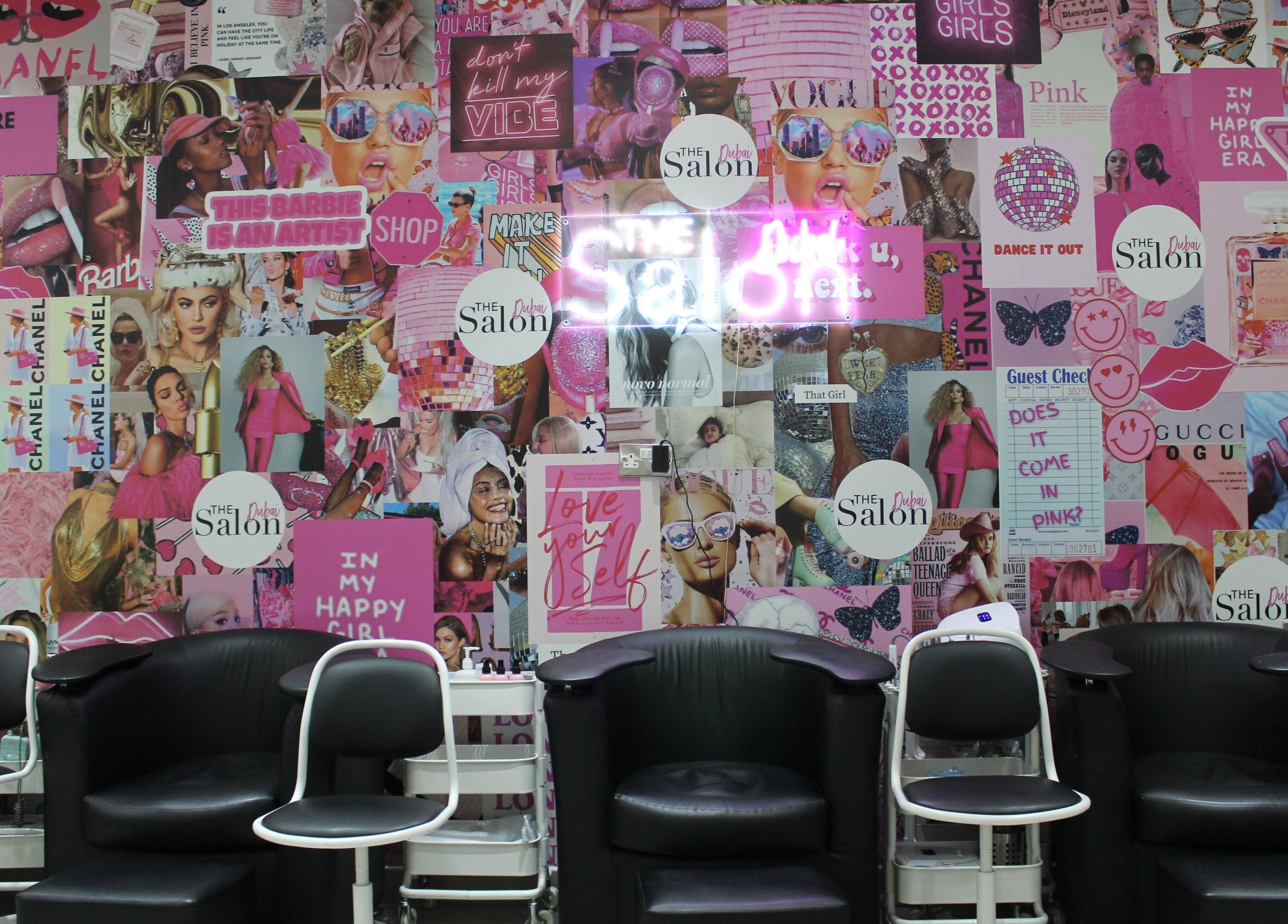 The Salon at Yin Yang JBR, Dubai, AE interior with vibrant pink design theme.