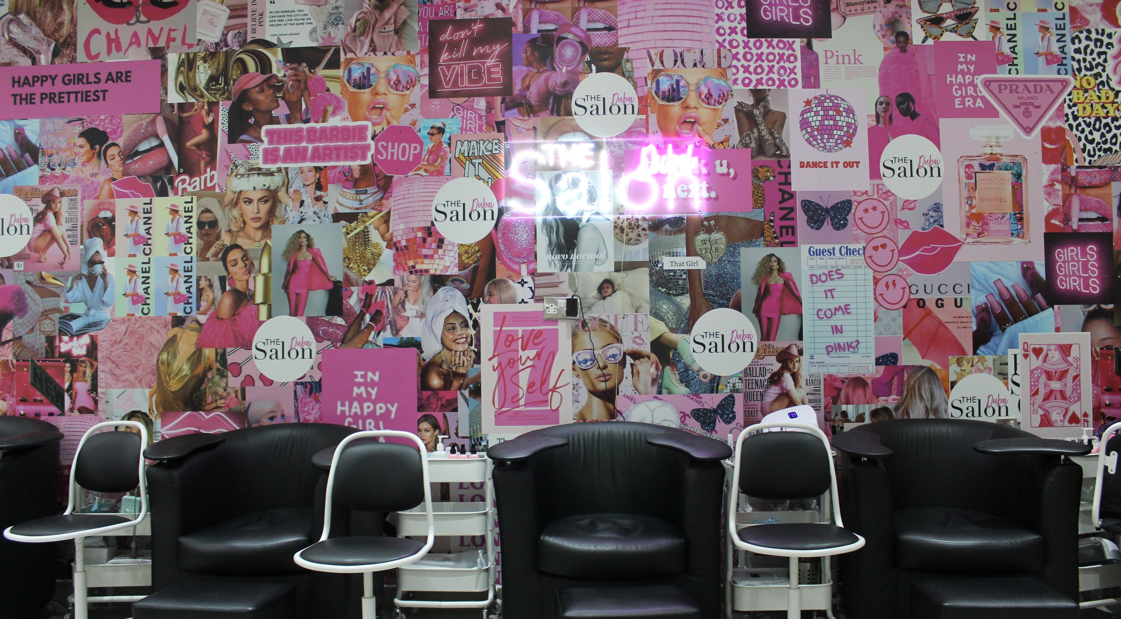 The Salon at Yin Yang JBR, Dubai, AE interior with vibrant pink design theme.