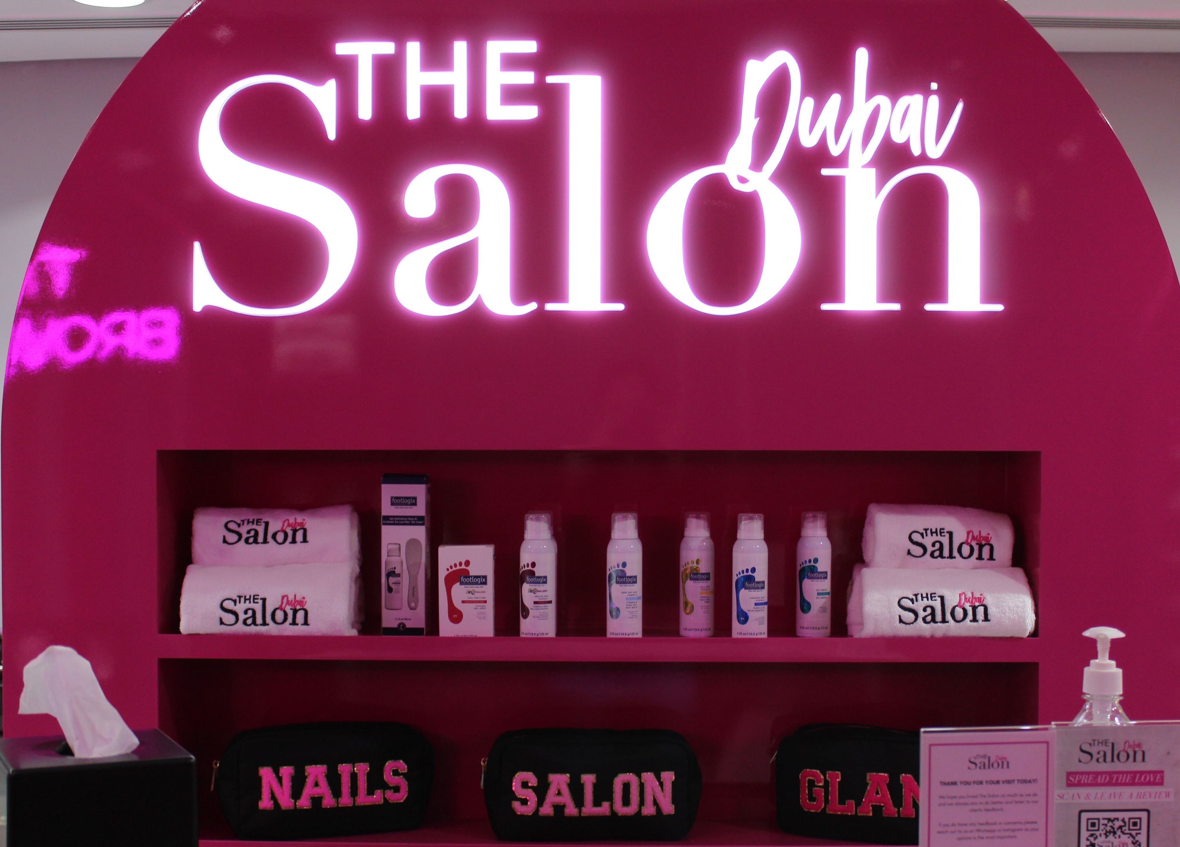Stylish product display at The Salon at Ocean View Hotel JBR, Dubai, AE with bright signage.