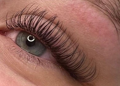 Close-up of eyelash extensions at The Nail and Beauty Lounge, Weston-super-mare, GB.