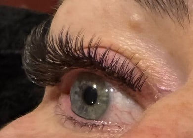 Close-up of eyelash extensions at Relaxatonic, Walsall, England, GB, showcasing expert beauty services.