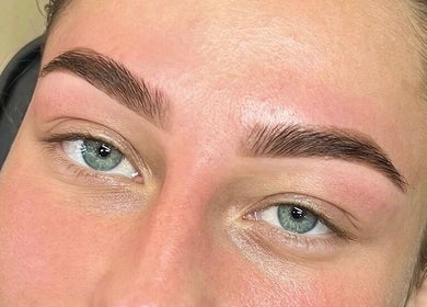 Close-up of perfectly styled eyebrows at Faces by Holly Eastwood, Morecambe, England, GB.