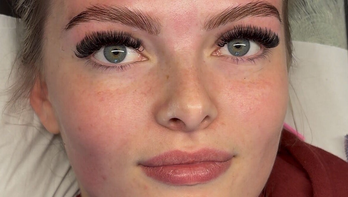 Close-up of a woman with expertly applied eyelash extensions at Lazy Lash, Dublin, County Dublin, IE.
