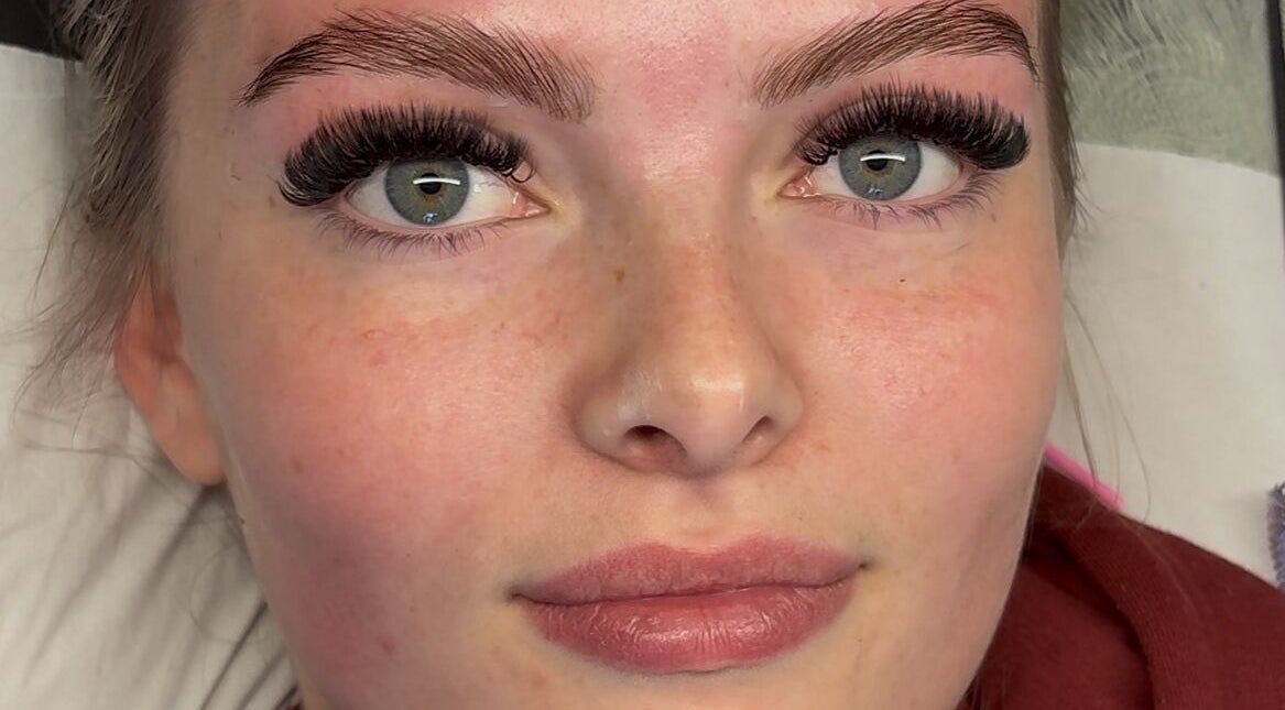 Close-up of a woman with expertly applied eyelash extensions at Lazy Lash, Dublin, County Dublin, IE.
