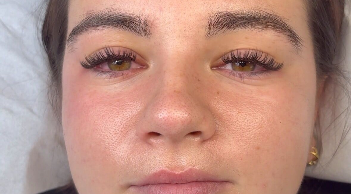 Close-up of a client with enhanced lashes at Lazy Lash, Dublin, County Dublin, IE.