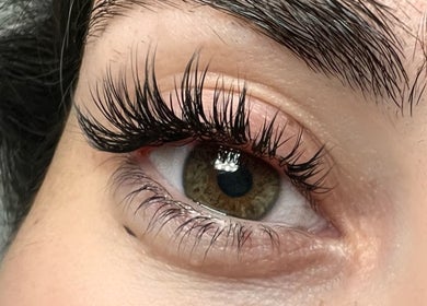 Close-up of elegant eyelash extensions at Lash Centre, Portsmouth, England, GB.
