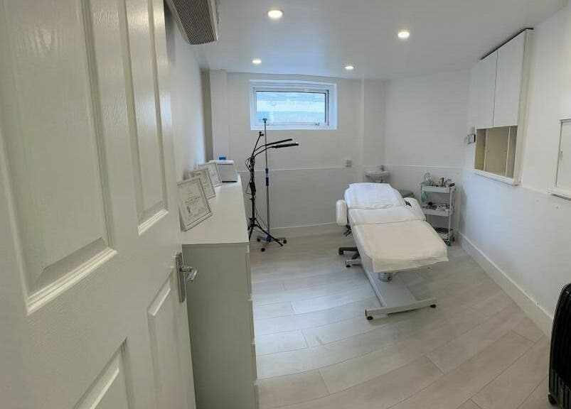 Elegant treatment room at Victoria Beauty and Aesthetics in London, England, GB, with modern decor and facilities.