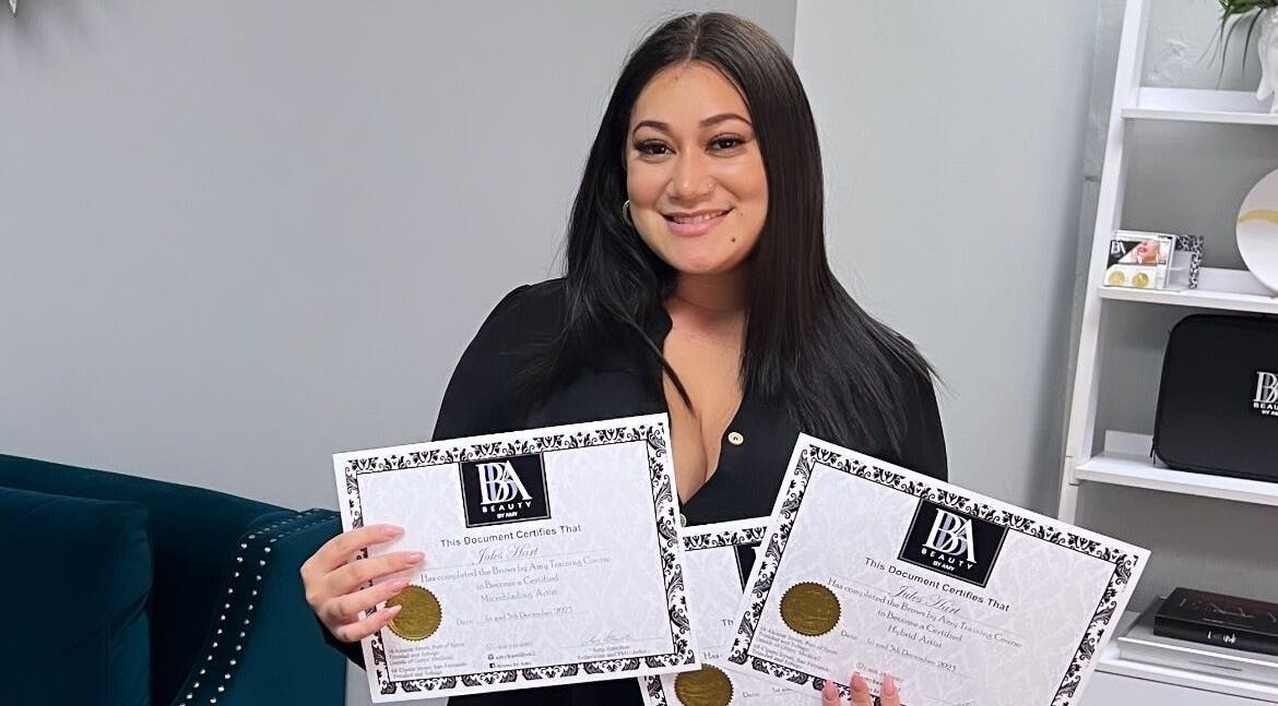 Proud certification holder at Luxury Lashes Trinidad, Union Hall, San Fernando, TT space.