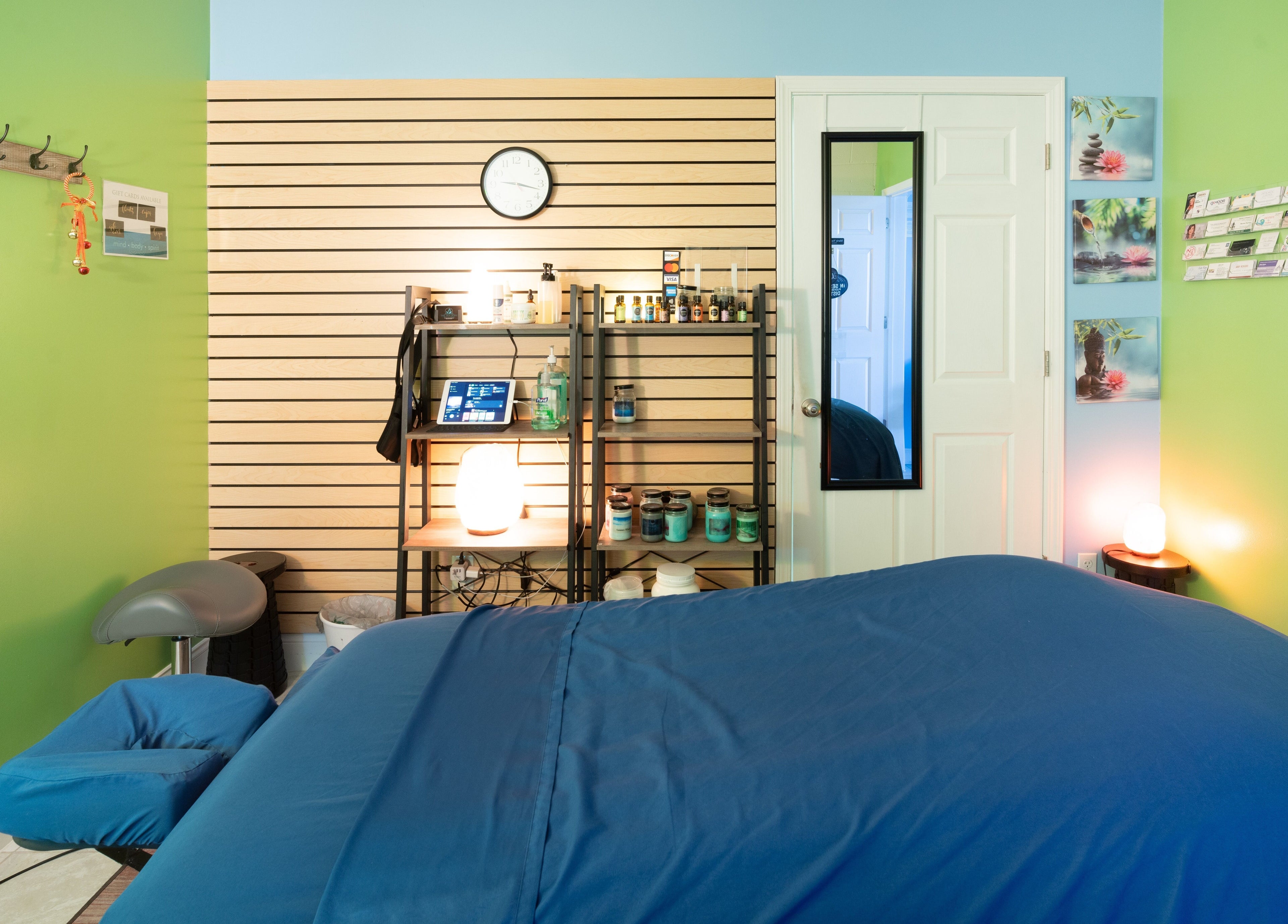 Tranquil massage room at The Zen Zone Wellness - Middletown, Blue Ridge Manor, Kentucky, US.