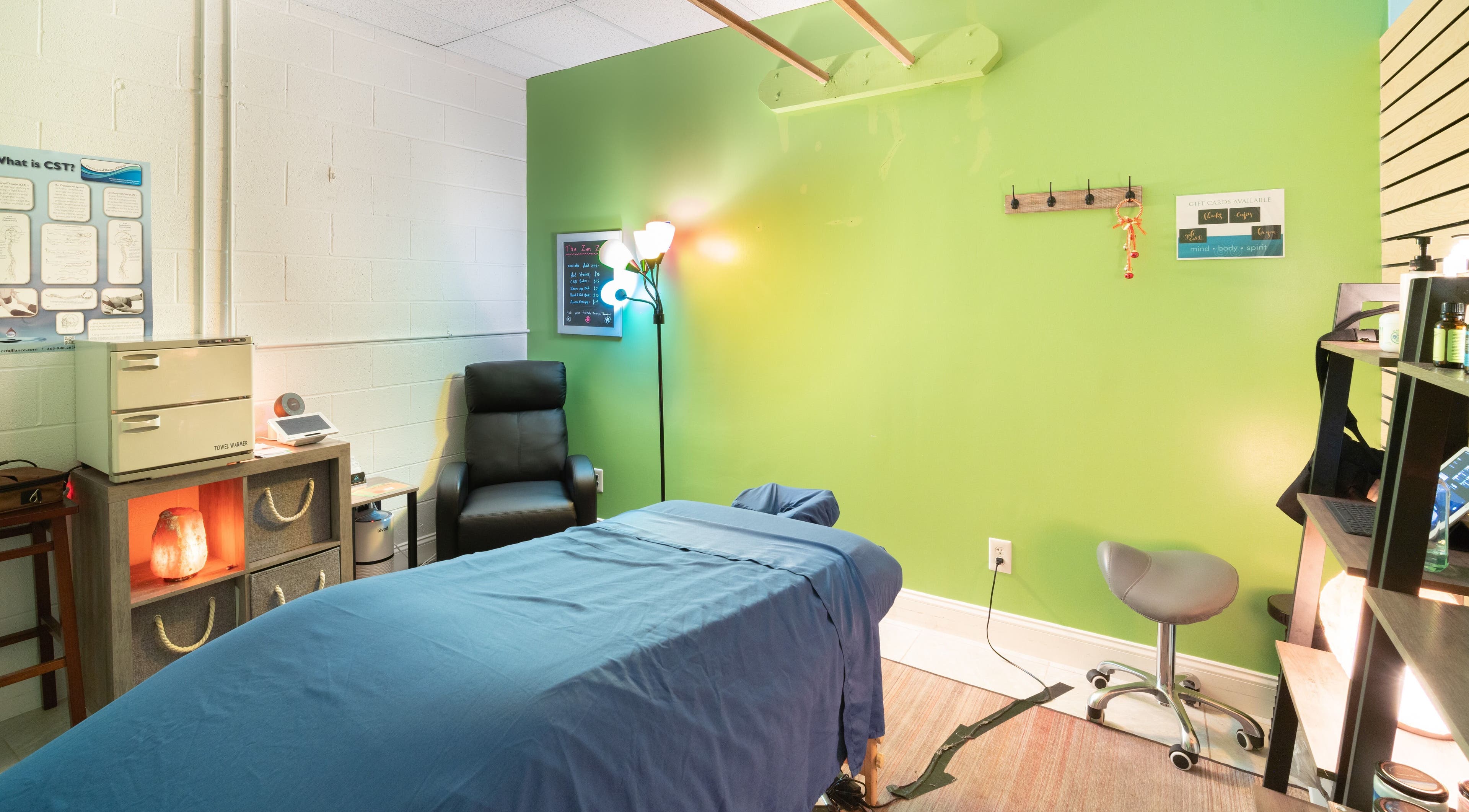 Tranquil massage room at The Zen Zone Wellness - Middletown, Blue Ridge Manor, Kentucky, US.