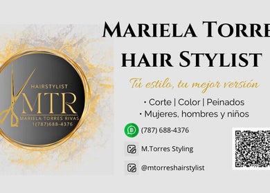 Tarjeta de presentación de Mariela Torres Hair Stylist en Dunamis Salón & SPA, San Juan, San Juan, PR.