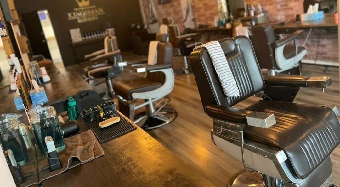 Stylish barber chairs inside Carlisle St in Balaclava salon, Melbourne, Victoria, AU near Woolworths.