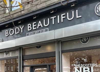 INSKA Make Up Artist storefront in Edinburgh, Scotland, GB featuring Body Beautiful signage.