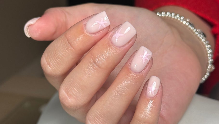 Beautiful nail art with pink designs at Biabbarr, Cardiff, Wales, GB.